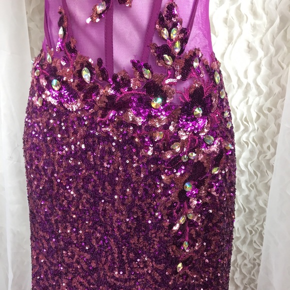 Strapless Purple & Pink Sequin Gown - Picture 5 of 9